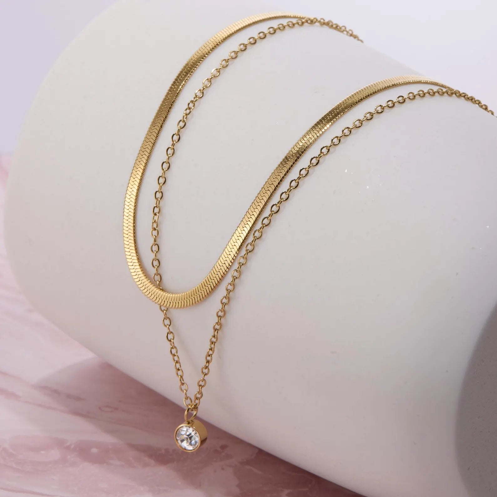 Double Chain Herringbone Necklace