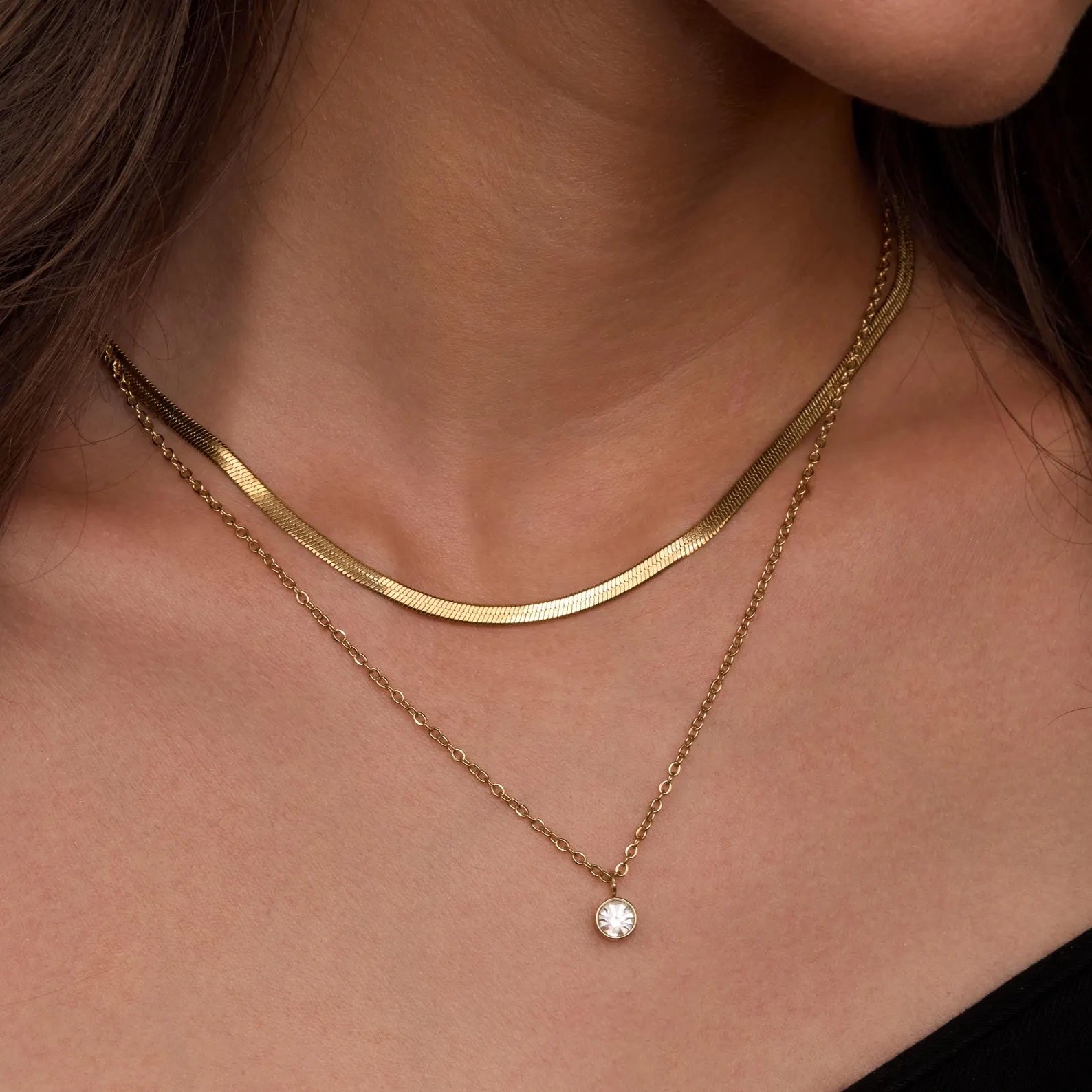 Double Chain Herringbone Necklace