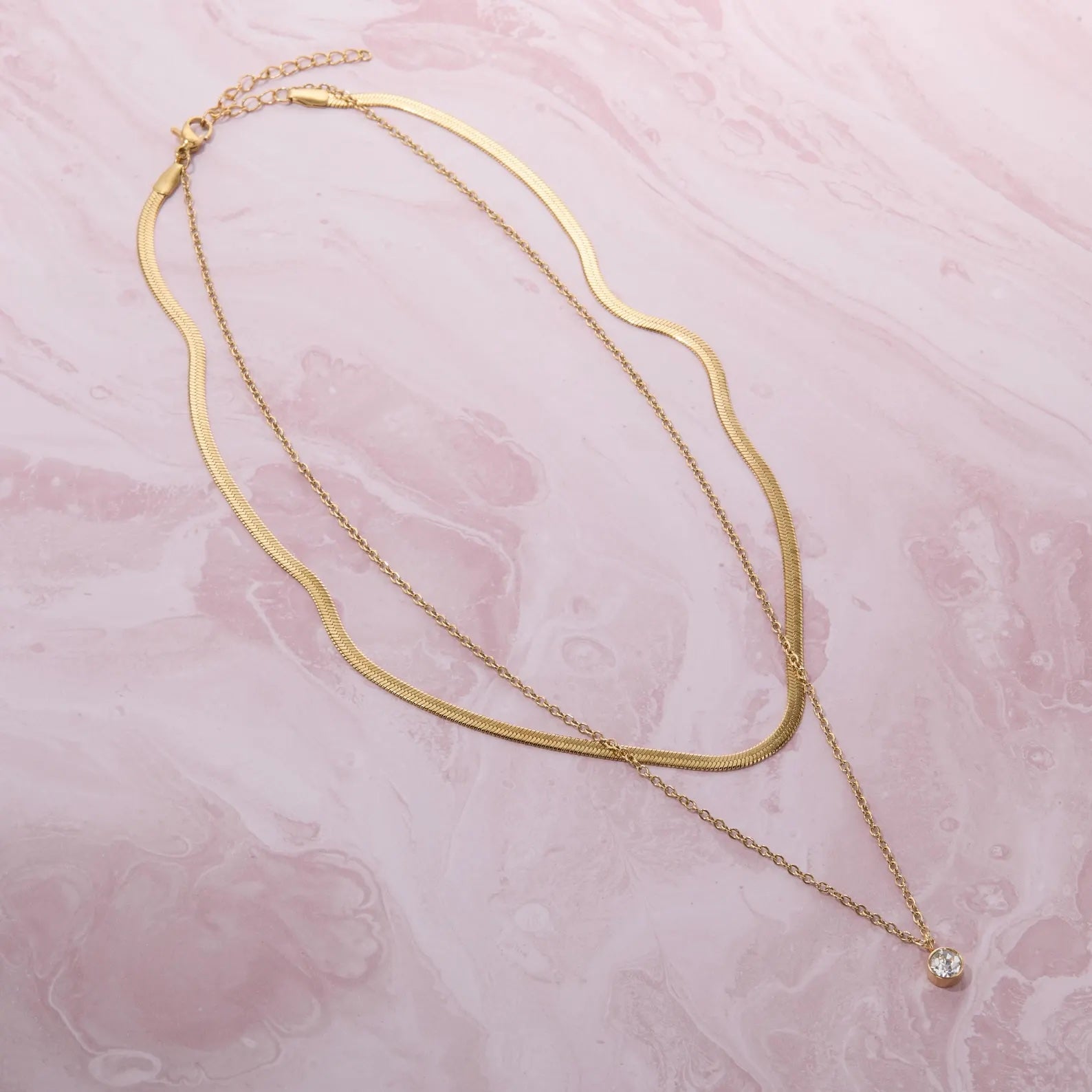 Double Chain Herringbone Necklace